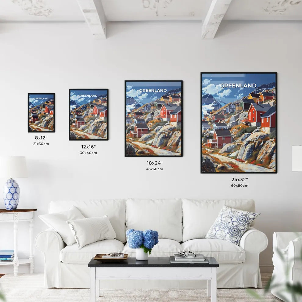 Art Print, Contemporary Painting, Modern Art, House Painting, Hillside Landscape, Abstract Art, Greenland, North America, Colorful Architecture, Home Decor Size Chart