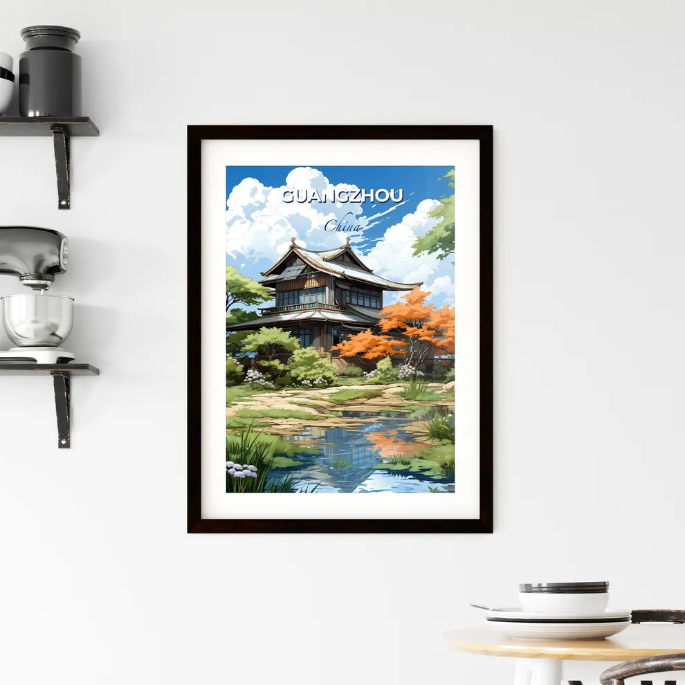 Vibrant Skyline Painting of Guangzhou China with Trees, Pond Default Title