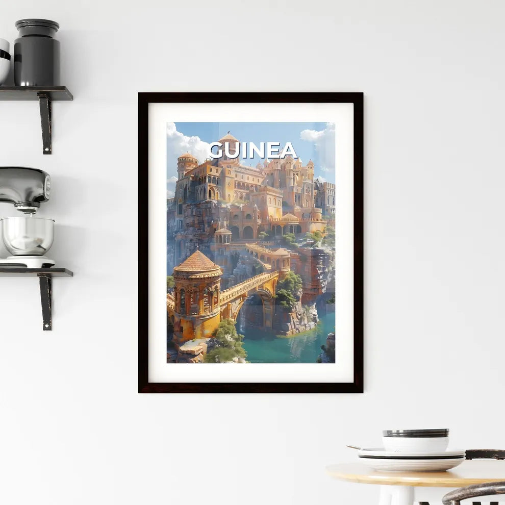 Vibrant Painting Depicting Majestic Castle Perched on a Rocky Hilltop in the Heart of Guinea, Africa Custom Print