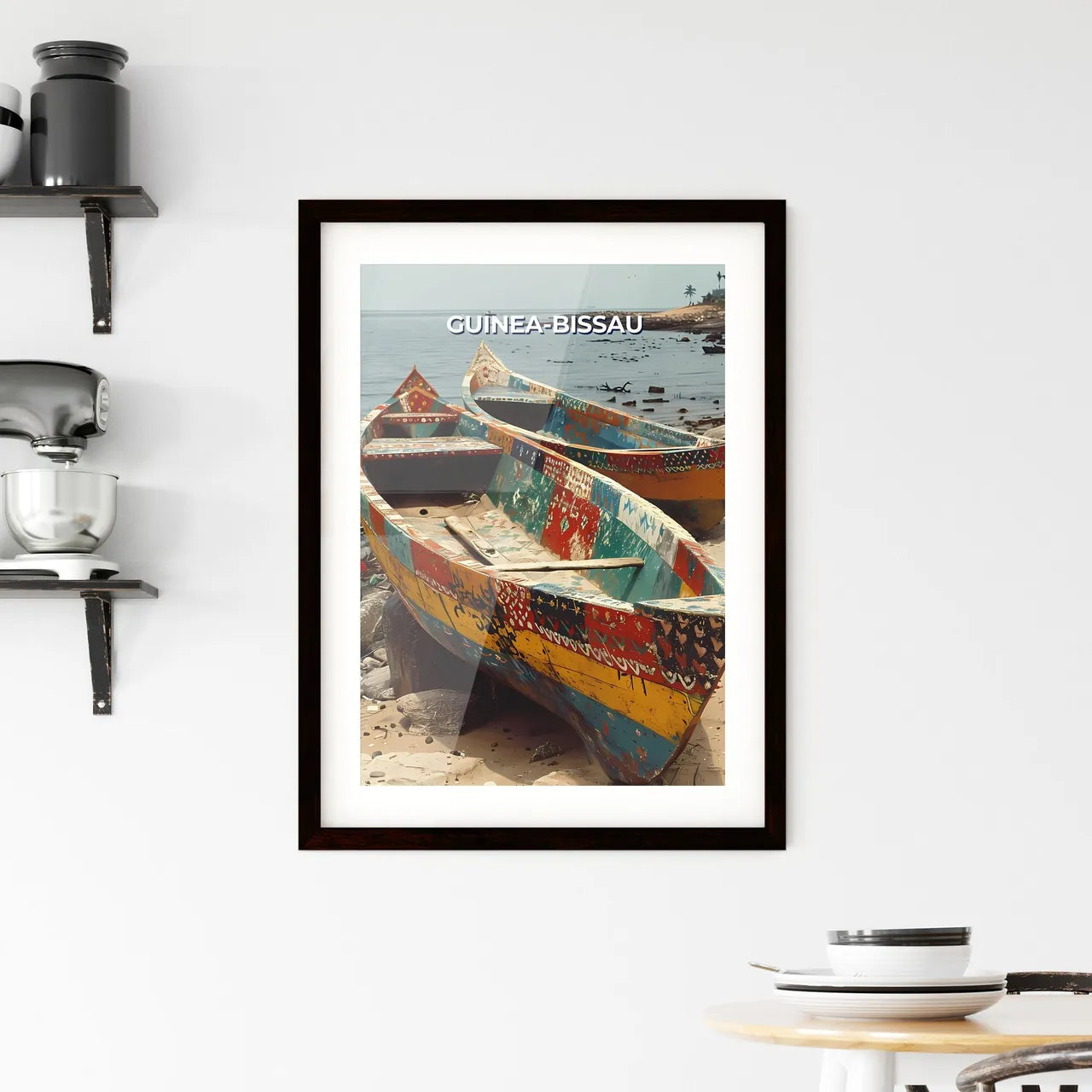 Vibrant Art Painting of Two Boats on Guinea- Framed Print