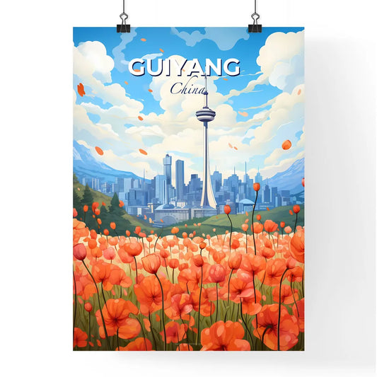 Stunning Cityscape Painting: Vibrant Field of Flowers with Guiyang City Skyline Default Title