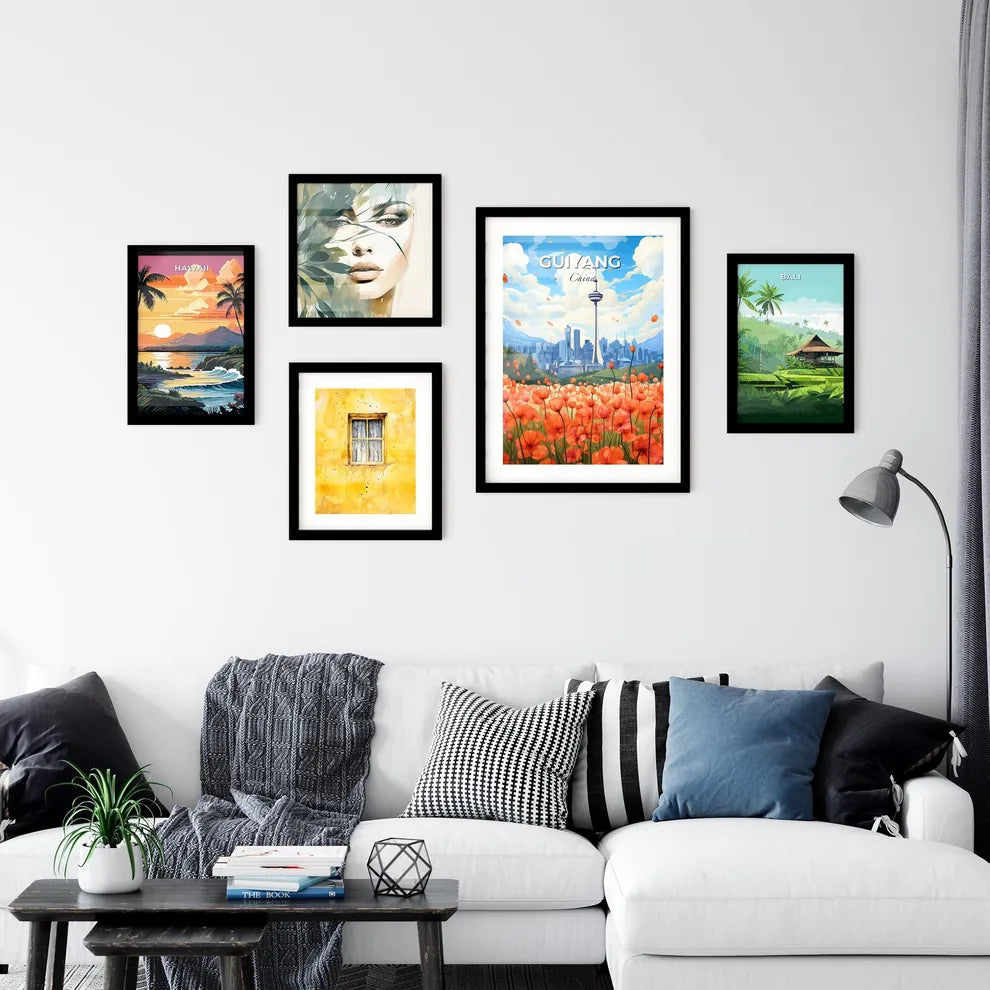 Stunning Cityscape Painting: Vibrant Field of Flowers with Guiyang City Skyline Default Title