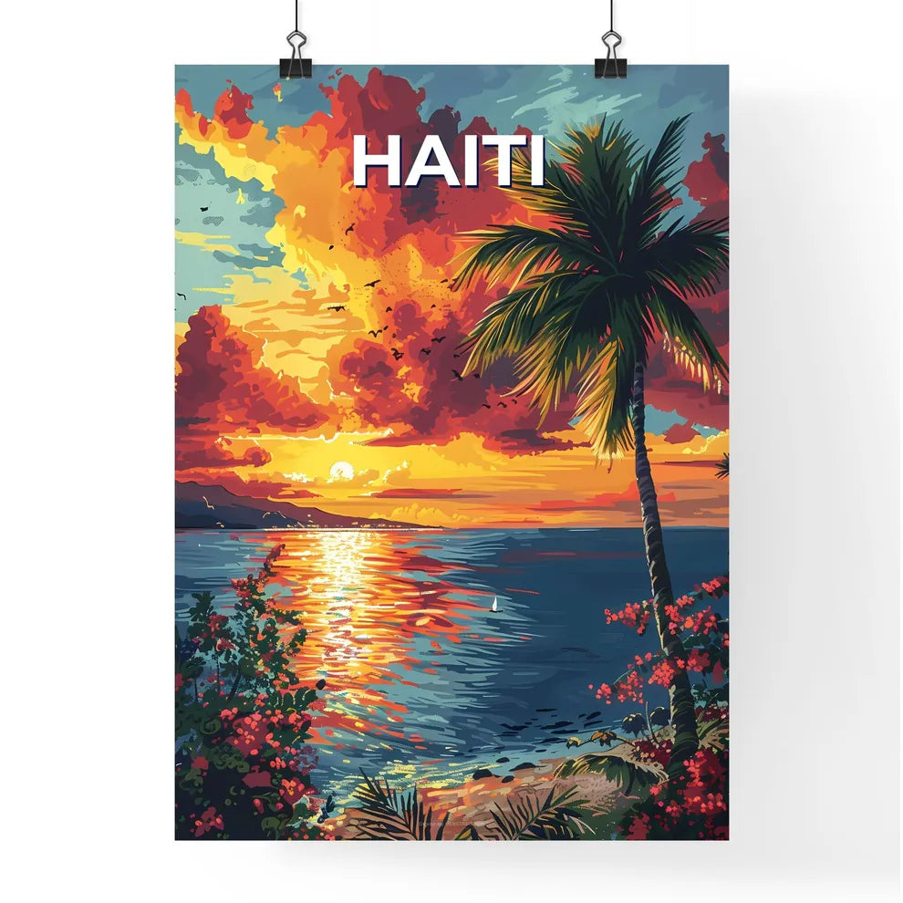 Vibrant sunset over a North American lake Poster