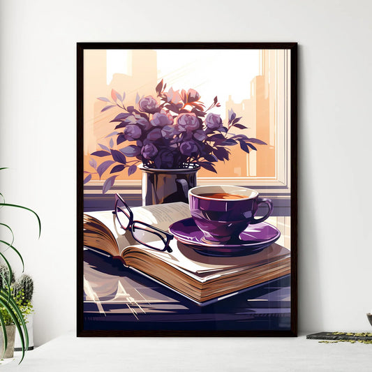 Happy woman reading book minimalist flat ico - Framed Art Print