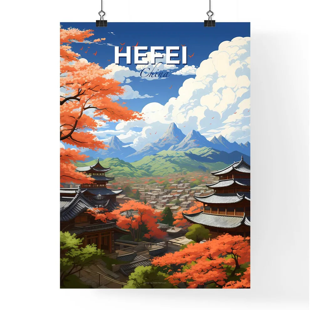 City Skyline Hefei China Buildings Landscape Vibrant Painting Skyline Cityscape Mountain Art Default Title