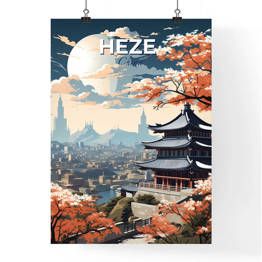 Colorful Skyline Art of China: Pagoda Building and City Landscape Painting Default Title