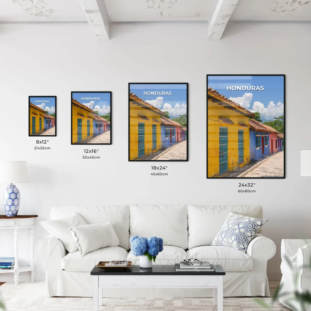 Honduras, North America - Colorful Buildings Artwork, Vibrant Painting, Honduras Art, Central American Architecture Size Chart