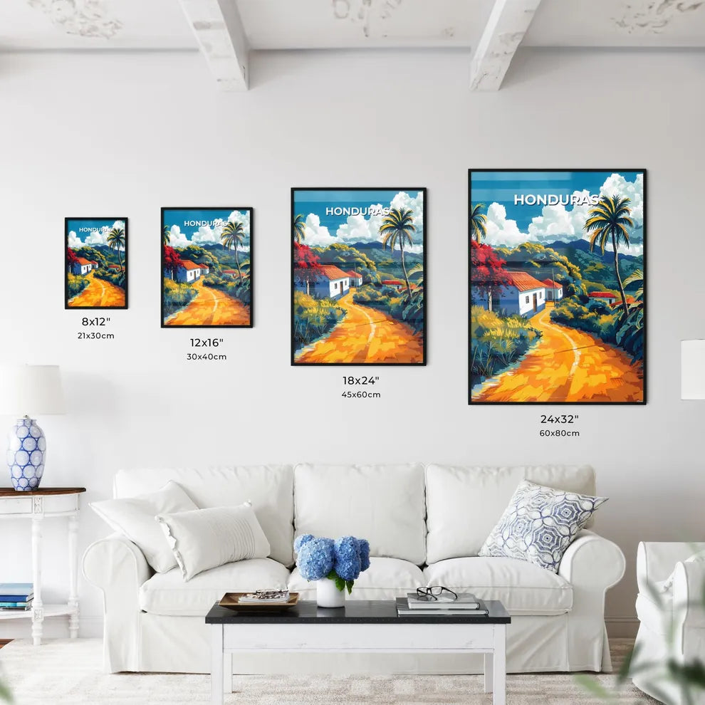Vibrant Painting of a Road Leading to a House in Honduras, North America Size Chart