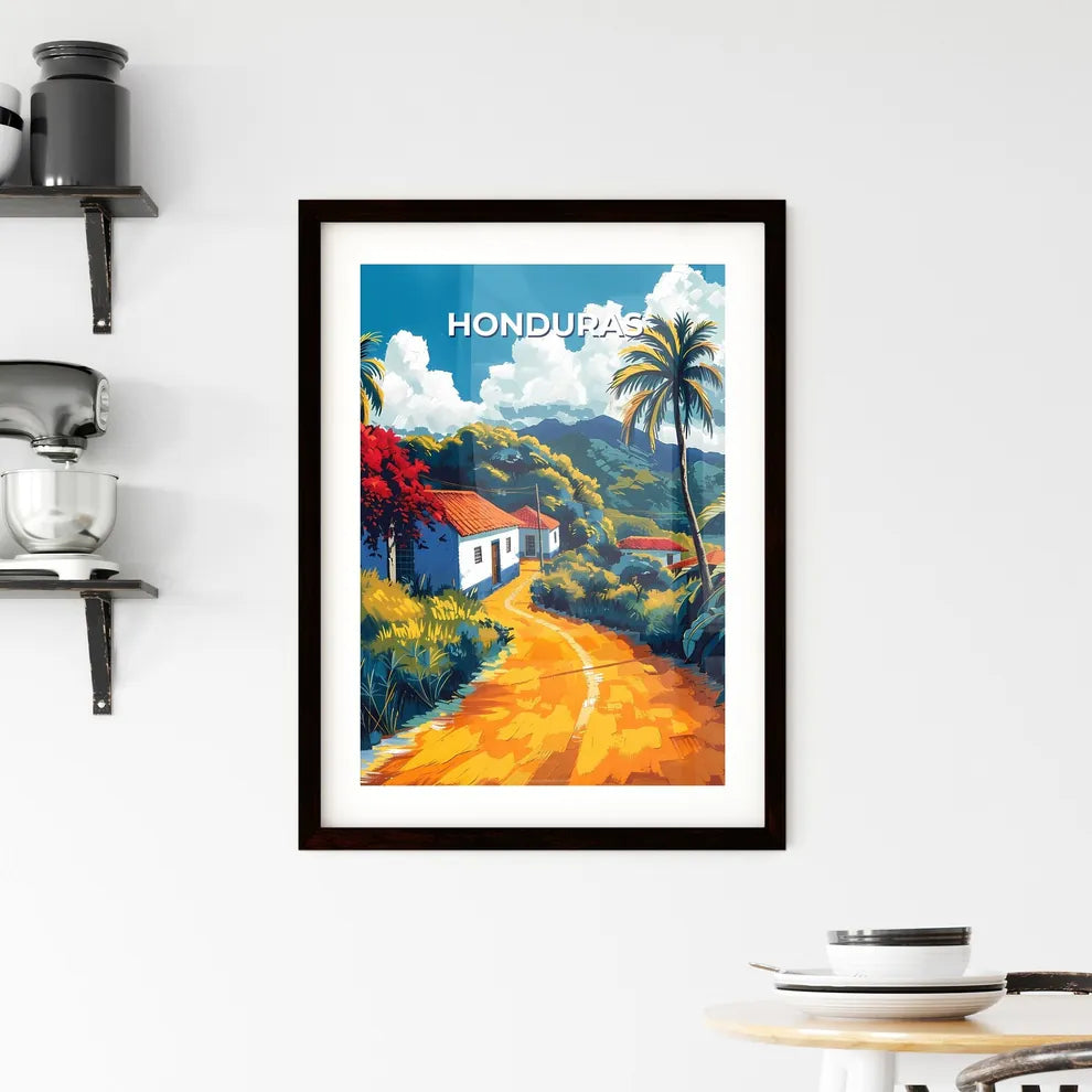 Vibrant Painting of a Road Leading to a House in Honduras, North America Custom Print