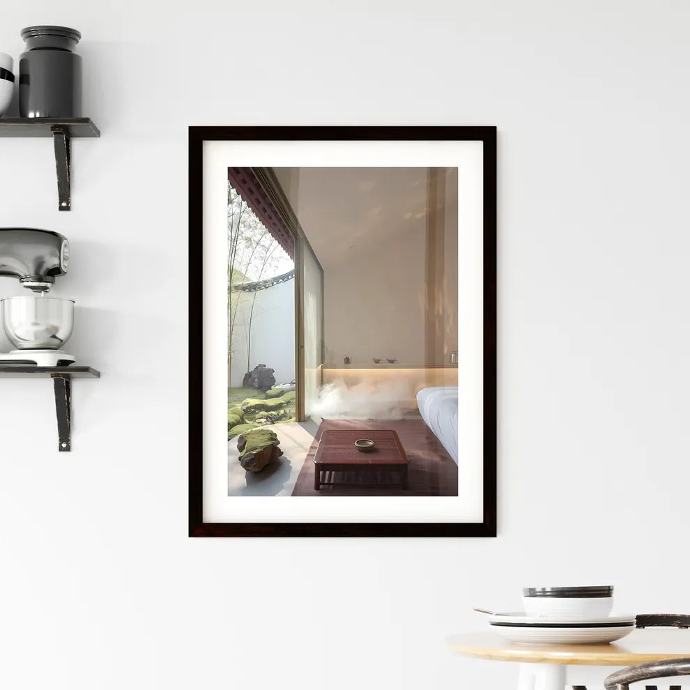 Modern art in a minimalist hotel room Framed Print
