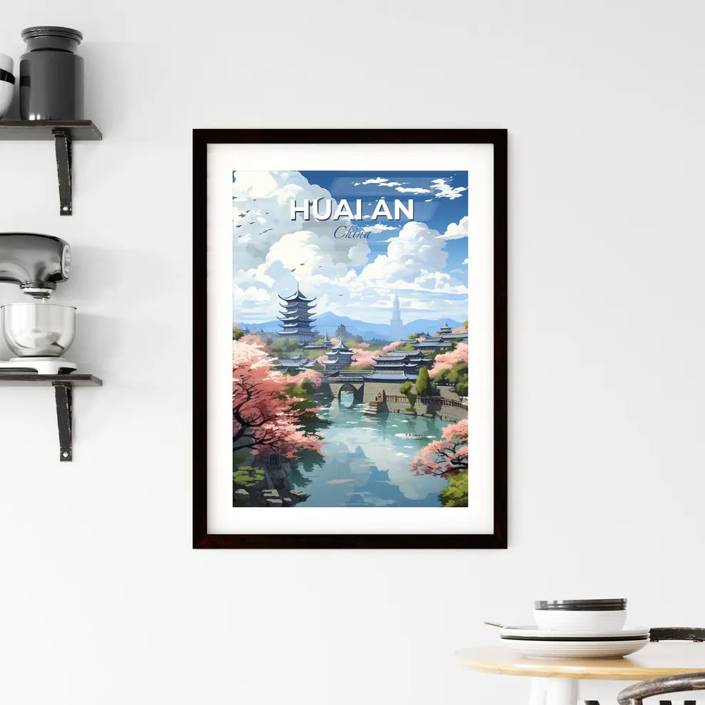 Vibrant Chinese Cityscape Painting: Huai'an City Horizon with Bridge and Trees Default Title