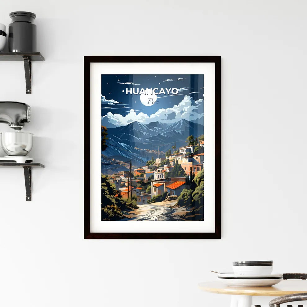 Vibrant Painting: Colorful Huancayo Peru Town Skyline with Tree and Mountain Landscape Default Title