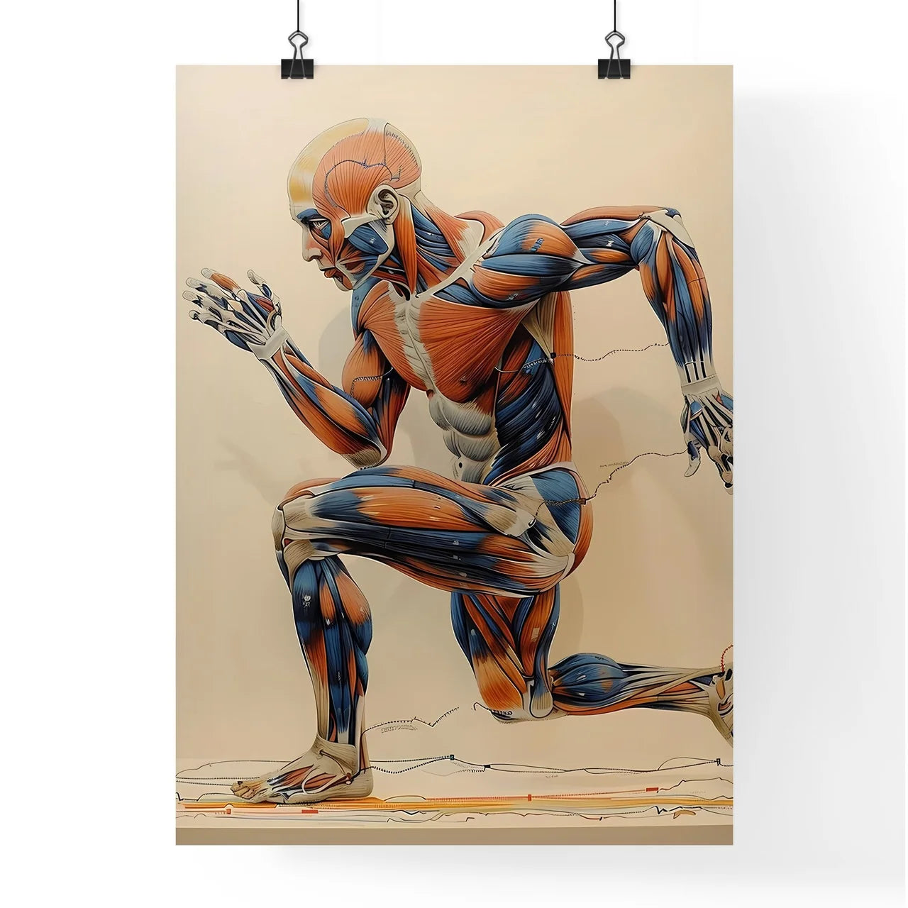 Human Full Body Running Musculature Anatomy Art: Hand Poster