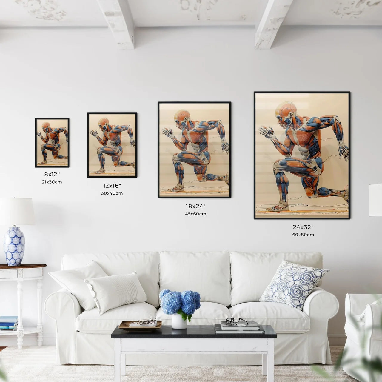 Human Full Body Running Musculature Anatomy Art: Hand Size Chart