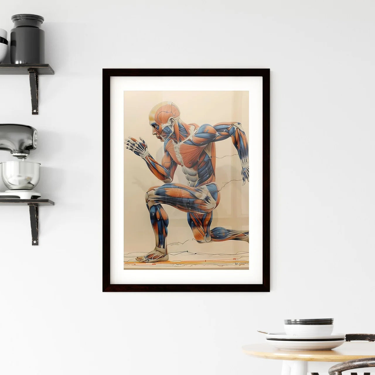 Human Full Body Running Musculature Anatomy Art: Hand Framed Print