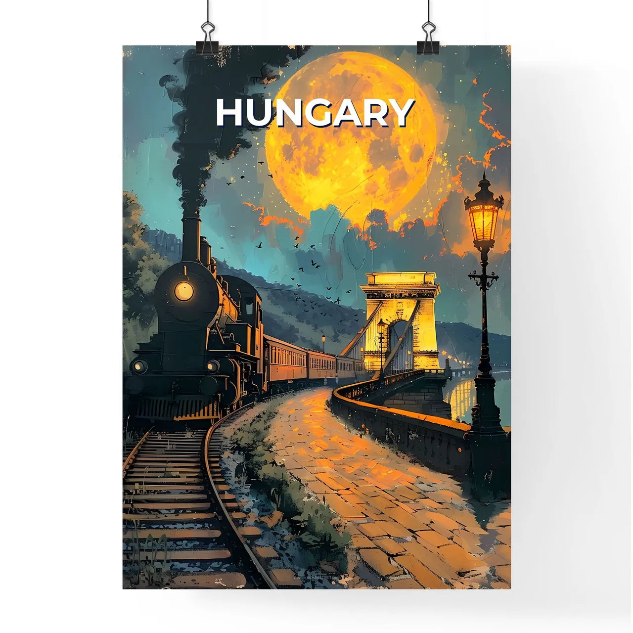 Colourful Hungarian Painted Train Bridge European Art Stock Image Poster