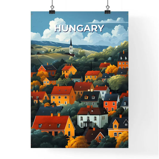 Vibrant Painting of Scenic Hungarian Valley Houses Poster