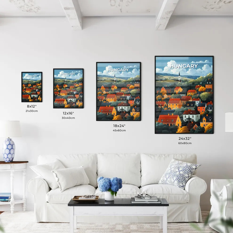 Vibrant Painting of Scenic Hungarian Valley Houses Size Chart