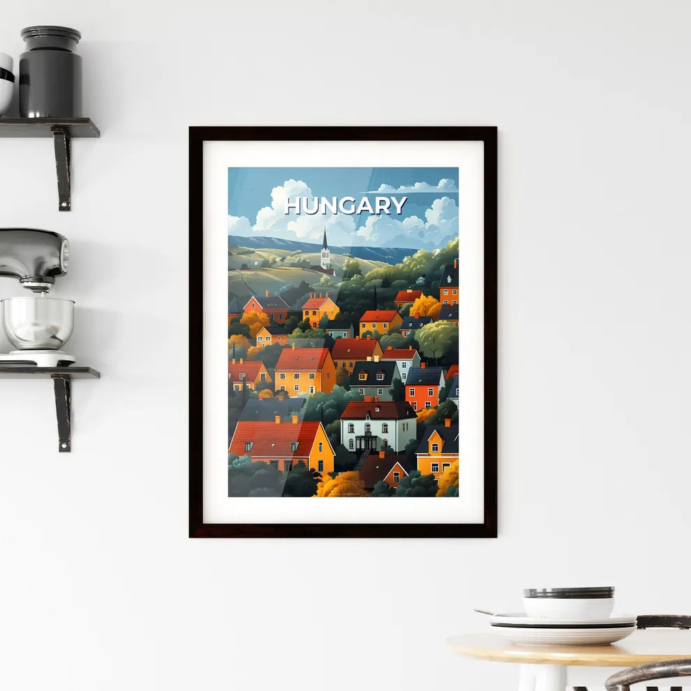 Vibrant Painting of Scenic Hungarian Valley Houses Custom Print