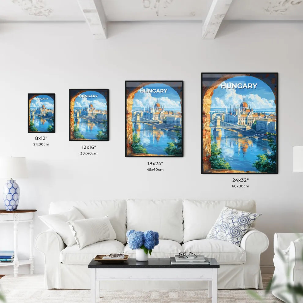 Vibrant Painting of Magyar Bridge with Buda Castle, Hungary Size Chart