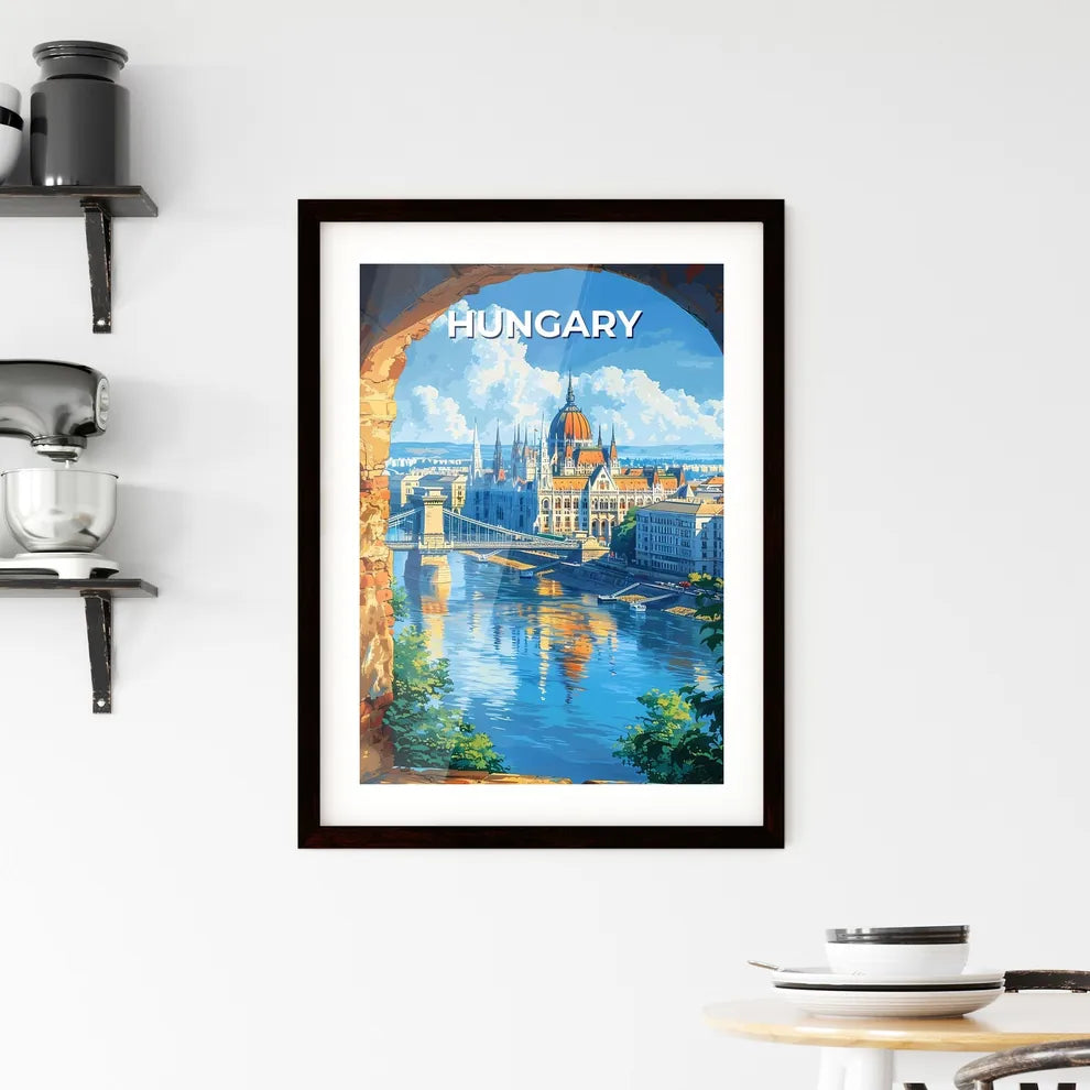 Vibrant Painting of Magyar Bridge with Buda Castle, Hungary Custom Print