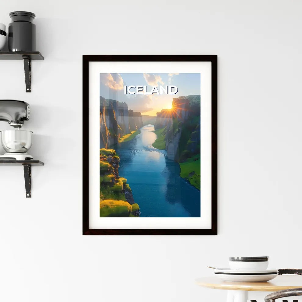Icelandic Cliffs Art - River Landscape Paint Framed Print