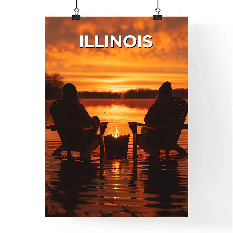 Vibrant Artistic Lake Painting Featuring Two Poster