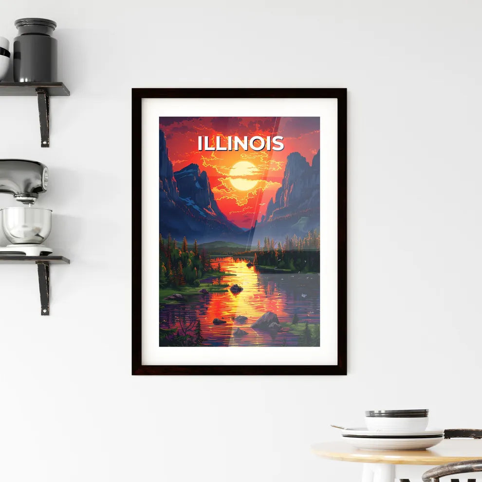Abstract River Mountain Landscape Painting Framed Print