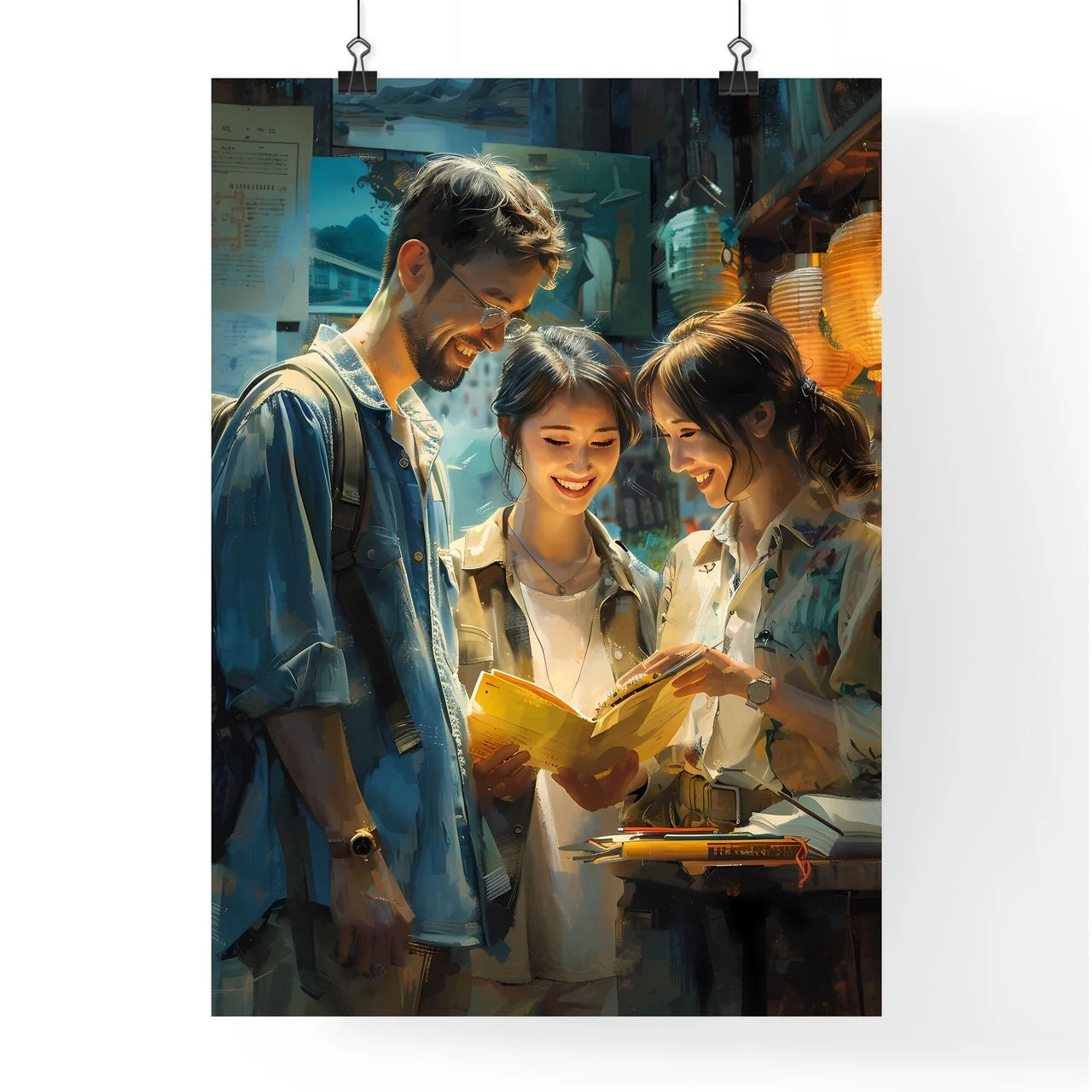 Young Asian Jetsetters Await Thrilling Adventures on Vibrant Painted Travelogue Default Title