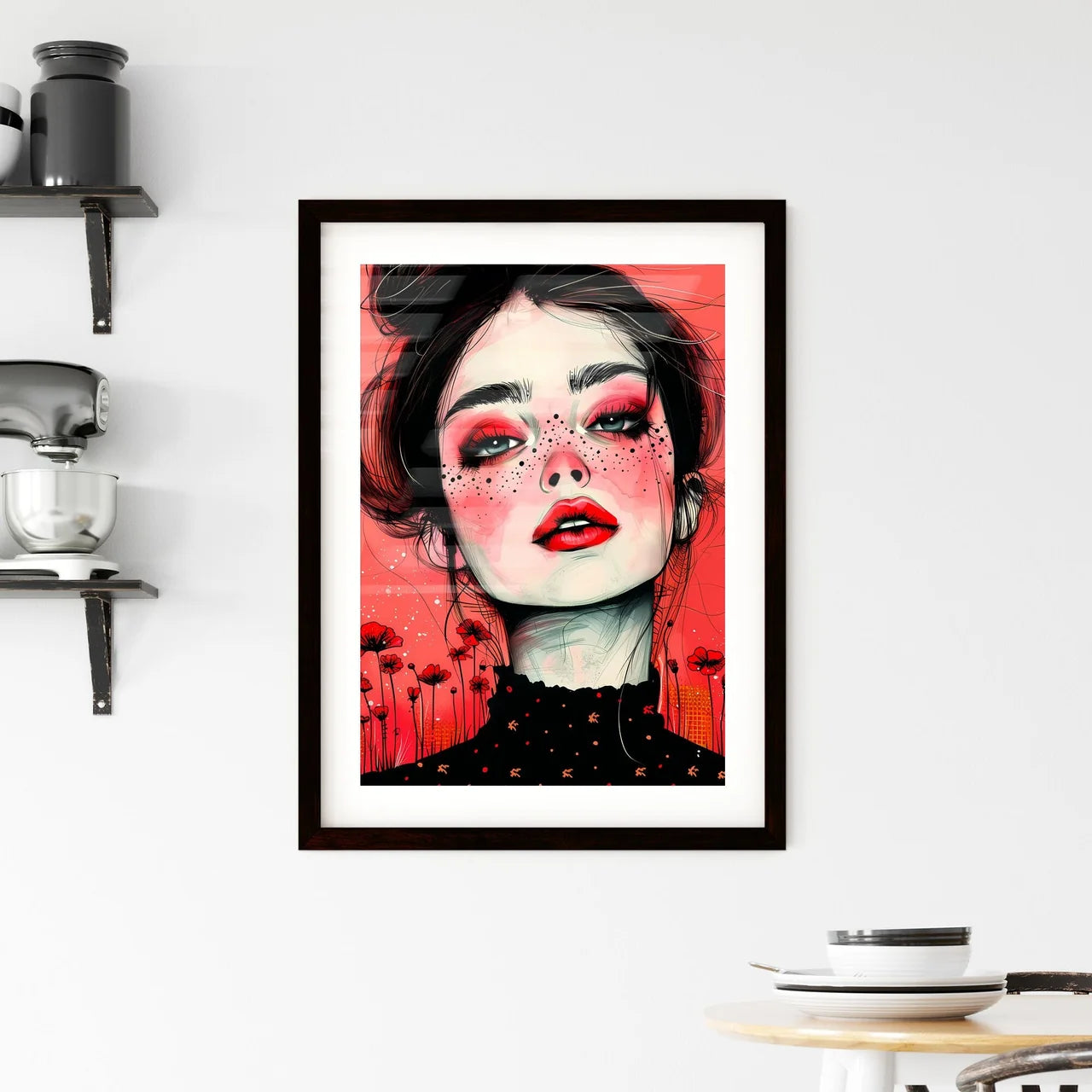 Abstract, Modern Art, Vibrant, Fun, Pop Art, Woman, Freckles, Red Makeup, Quirky Default Title