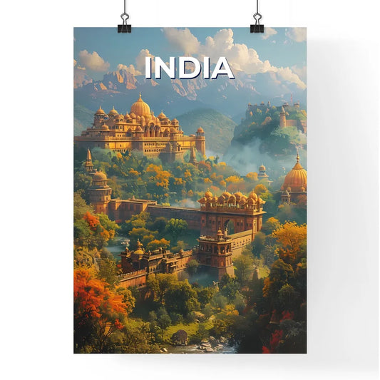 Vibrant Indian Art: Intricate Painting of a Mountainous Castle in South Asia Poster