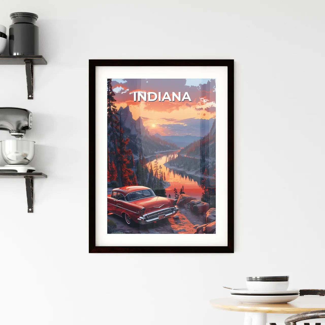 Red Car Rocky River Mountains Indiana USA Vi Framed Print