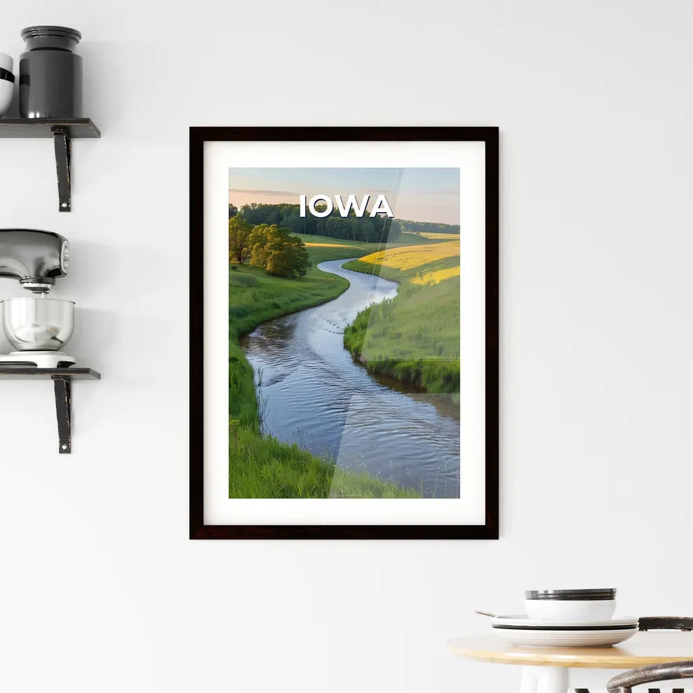 Green Field River Scene Framed Print