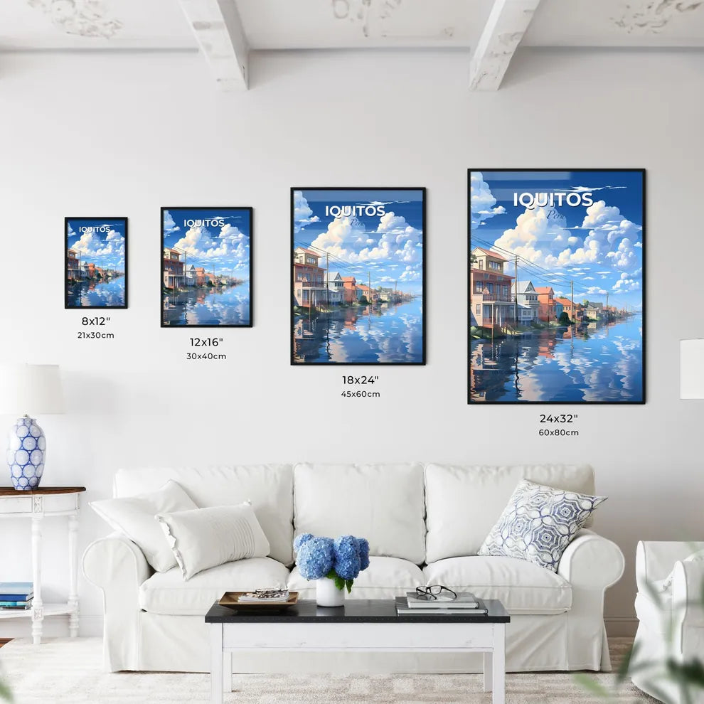 Vibrant Peruvian Artwork Depicting Colorful Row Houses on Water, Iquitos Skyline Default Title