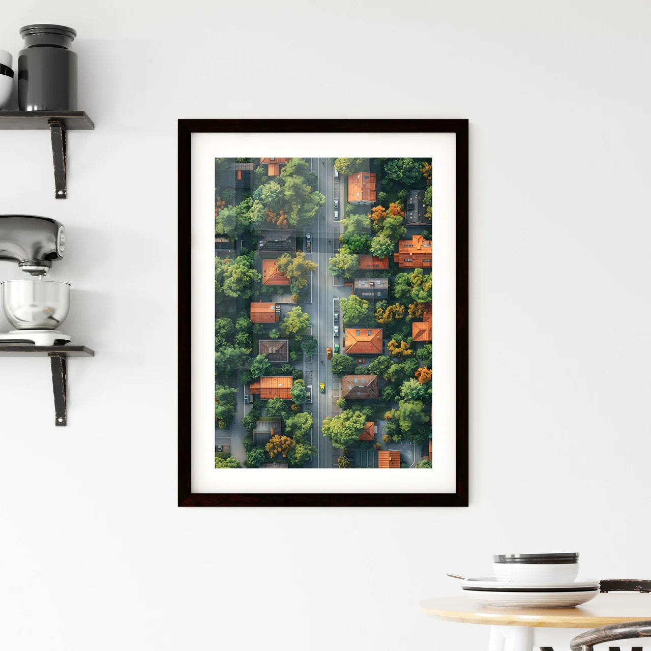 Artistic Isometric Cityscape: Vibrant Aerial View with Architectural Detail and Foliage Custom Print