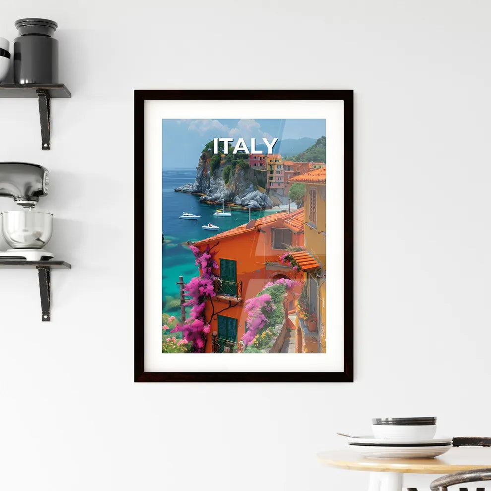 Italy, Europe: Vibrant Painting of Colorful Buildings by a Body of Water, Featuring Art Custom Print
