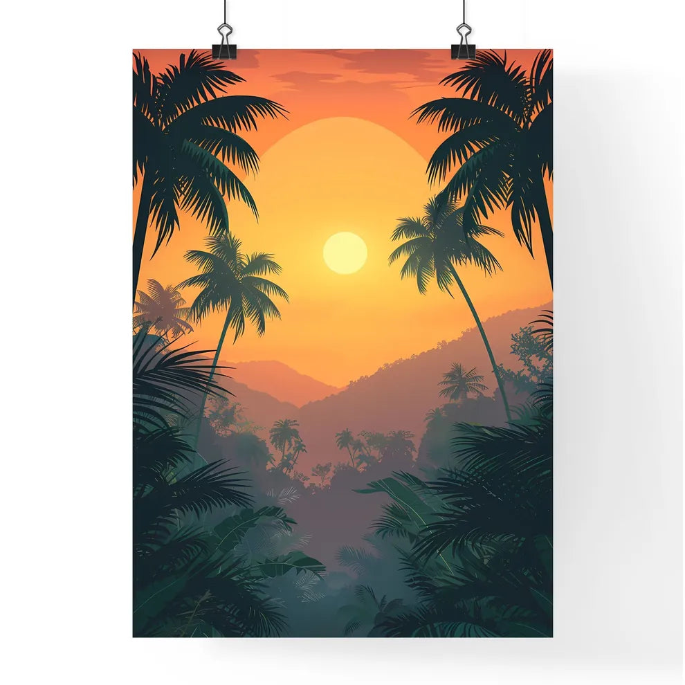 Jamaica Sunset Painting Tropical Forest Artw Poster