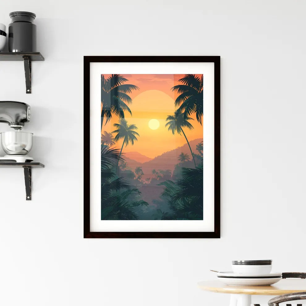 Jamaica Sunset Painting Tropical Forest Artw Framed Print
