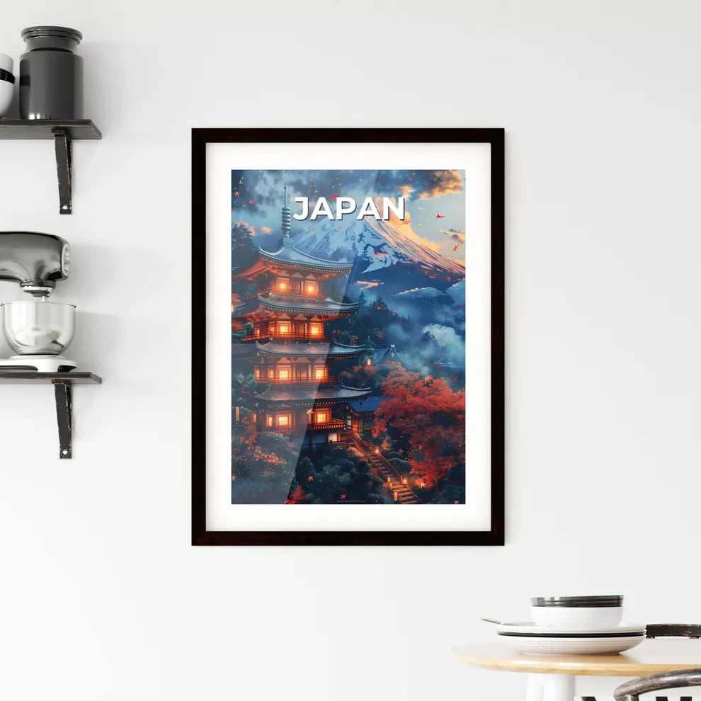 Art, Architecture, Asia, Artwork, Building, Cityscape, East Asia, Japan, Landscape, Modern, Mountain, Painting, Scenic, Skyline, Travel, Vibrant Custom Print