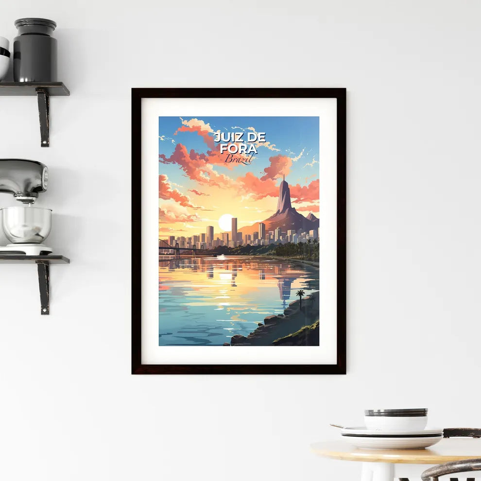 Colorful Juiz de Fora Skyline Painting Focus on Art on Waterside Cityscape Default Title