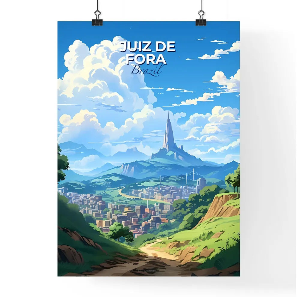 Vibrant Art Deco Painting of Juiz de Fora Brazil Skyline Landscape City Mountains Default Title