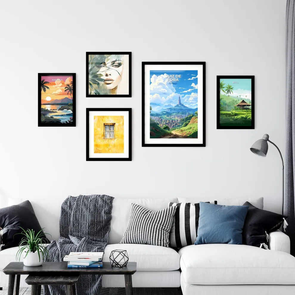 Vibrant Art Deco Painting of Juiz de Fora Brazil Skyline Landscape City Mountains Default Title