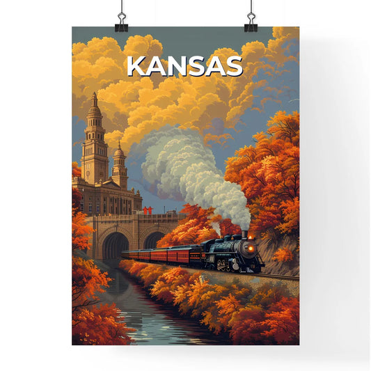 Vibrant Art of a Kansas Train Journey through Orange Groves Poster