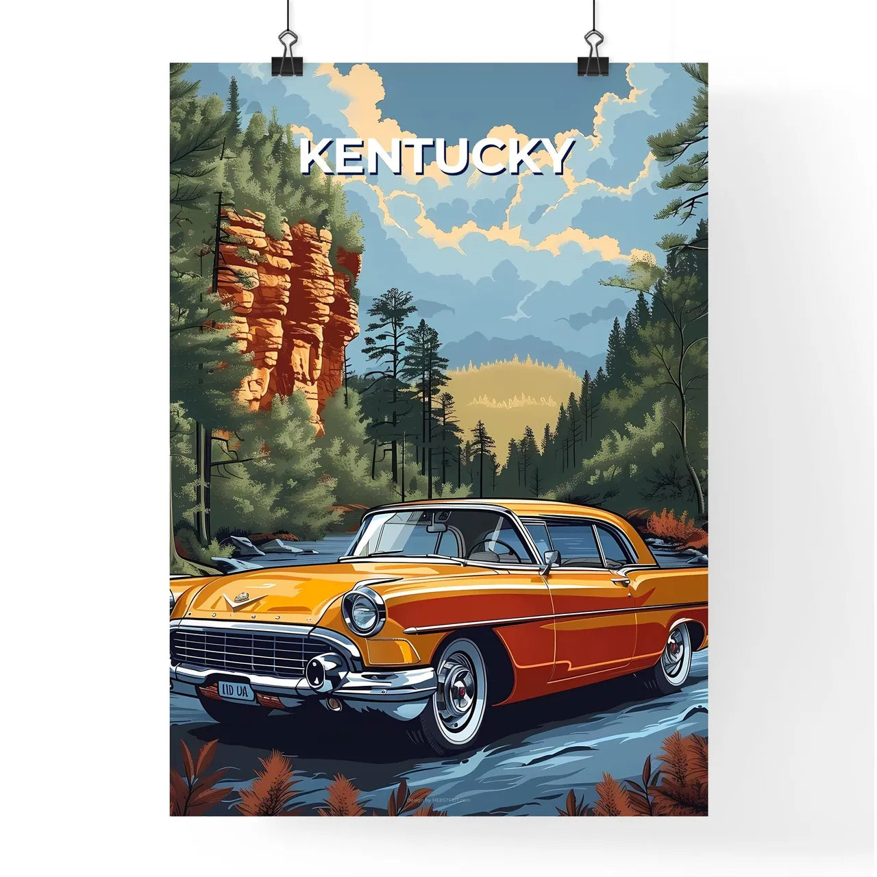 Kentucky Woods Road Car Painting Art Scenic  Poster