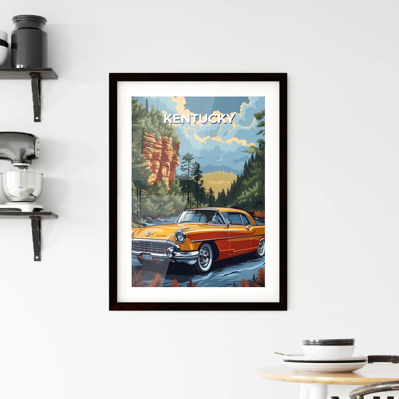 Kentucky Woods Road Car Painting Art Scenic  Framed Print