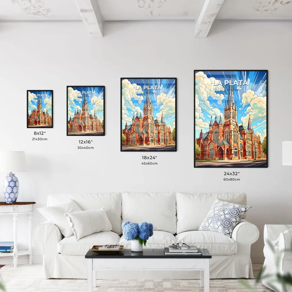 vibrant painting of La Plata Argentina skyline showcasing the tall tower of a church Default Title