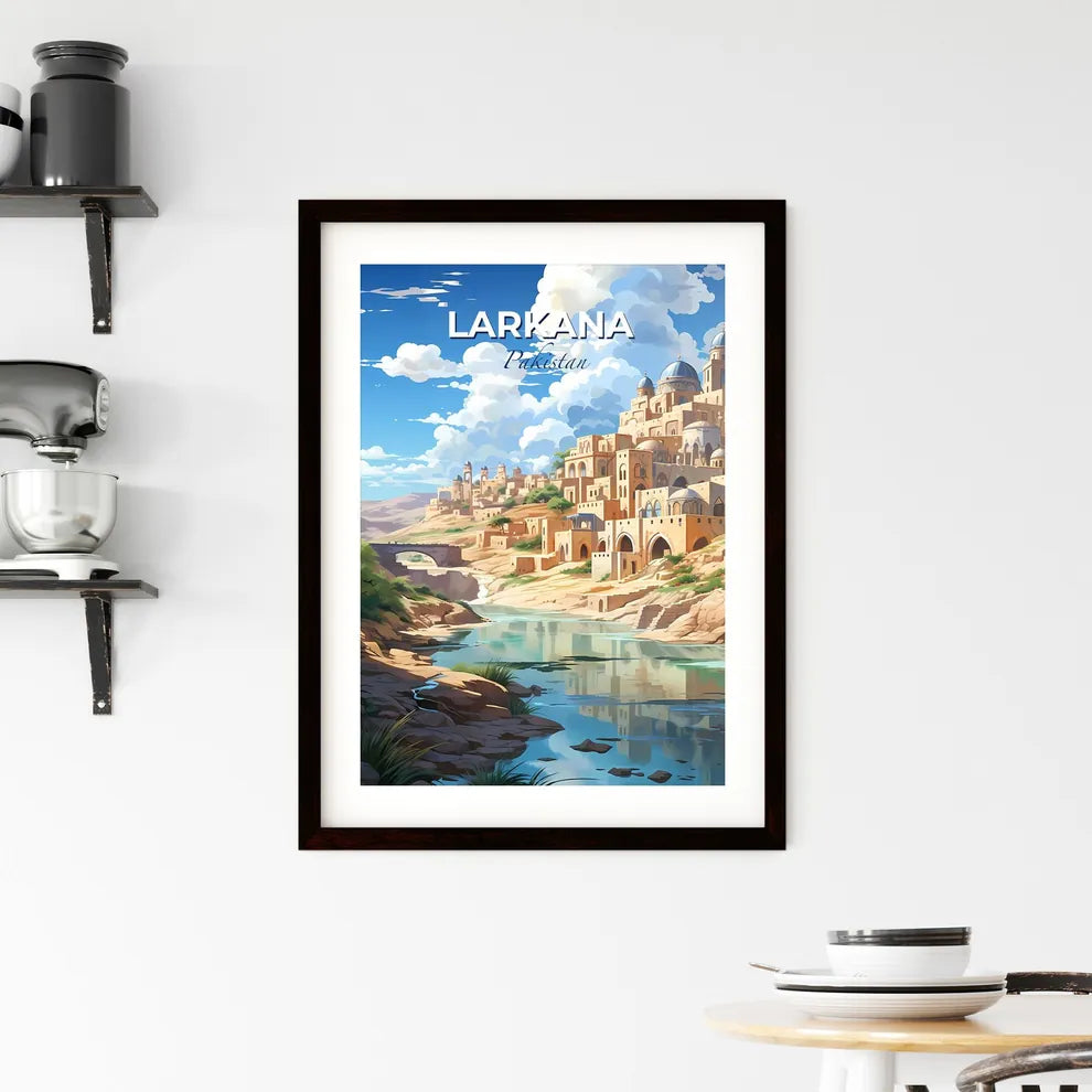 Vibrant Skyline of Larkana Pakistan - Artistic River Scene in Desert Town Default Title