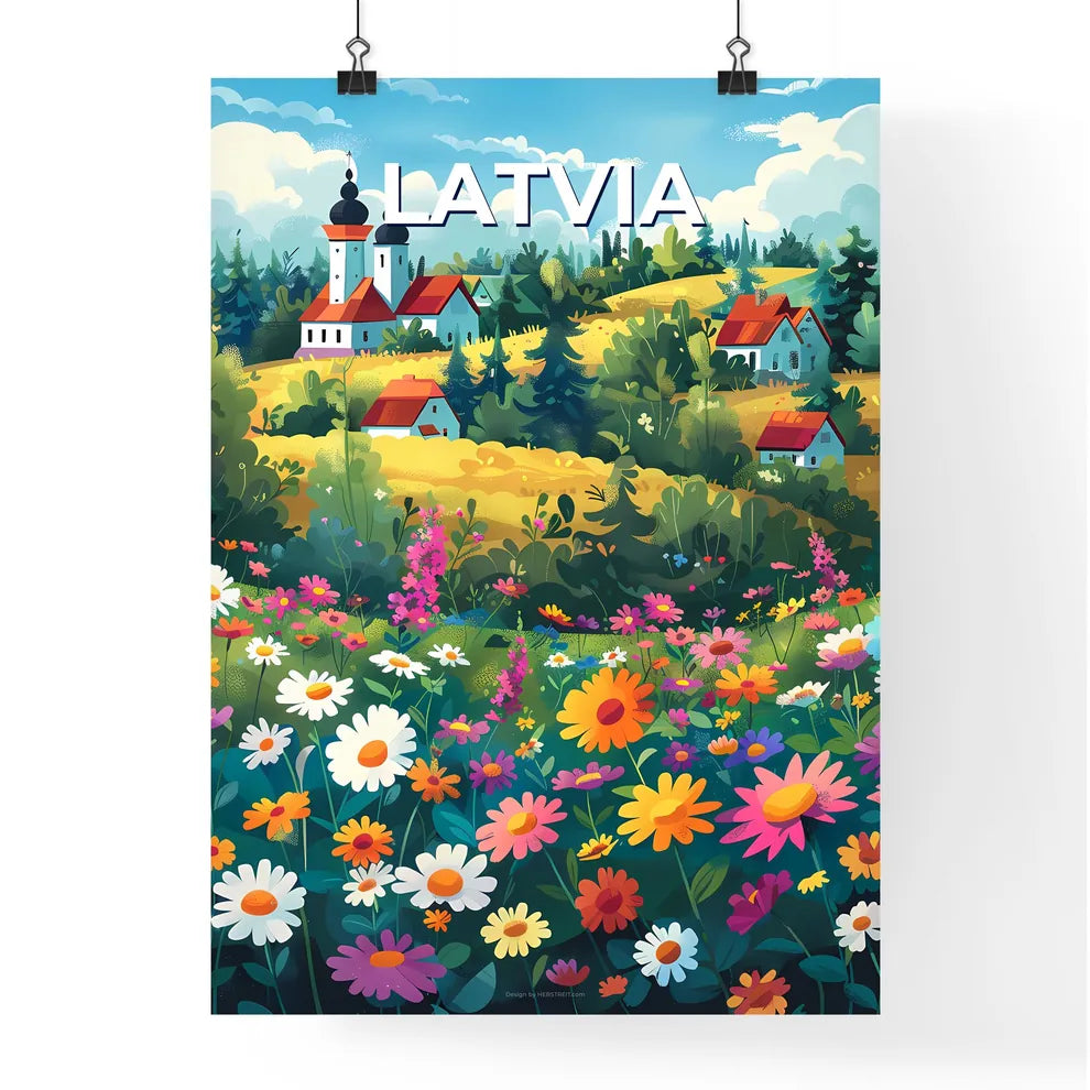 Colorful Painted Art Field of Flowers and Ho Poster