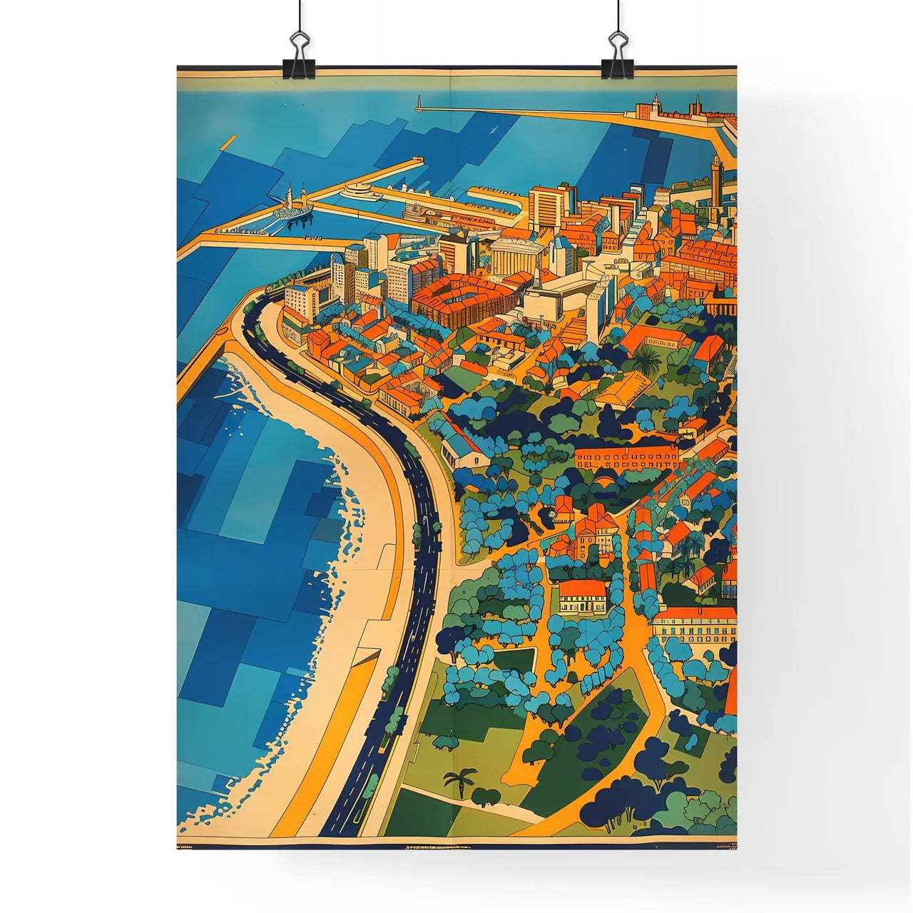 Colorful Fantasy Cityscape Map Poster