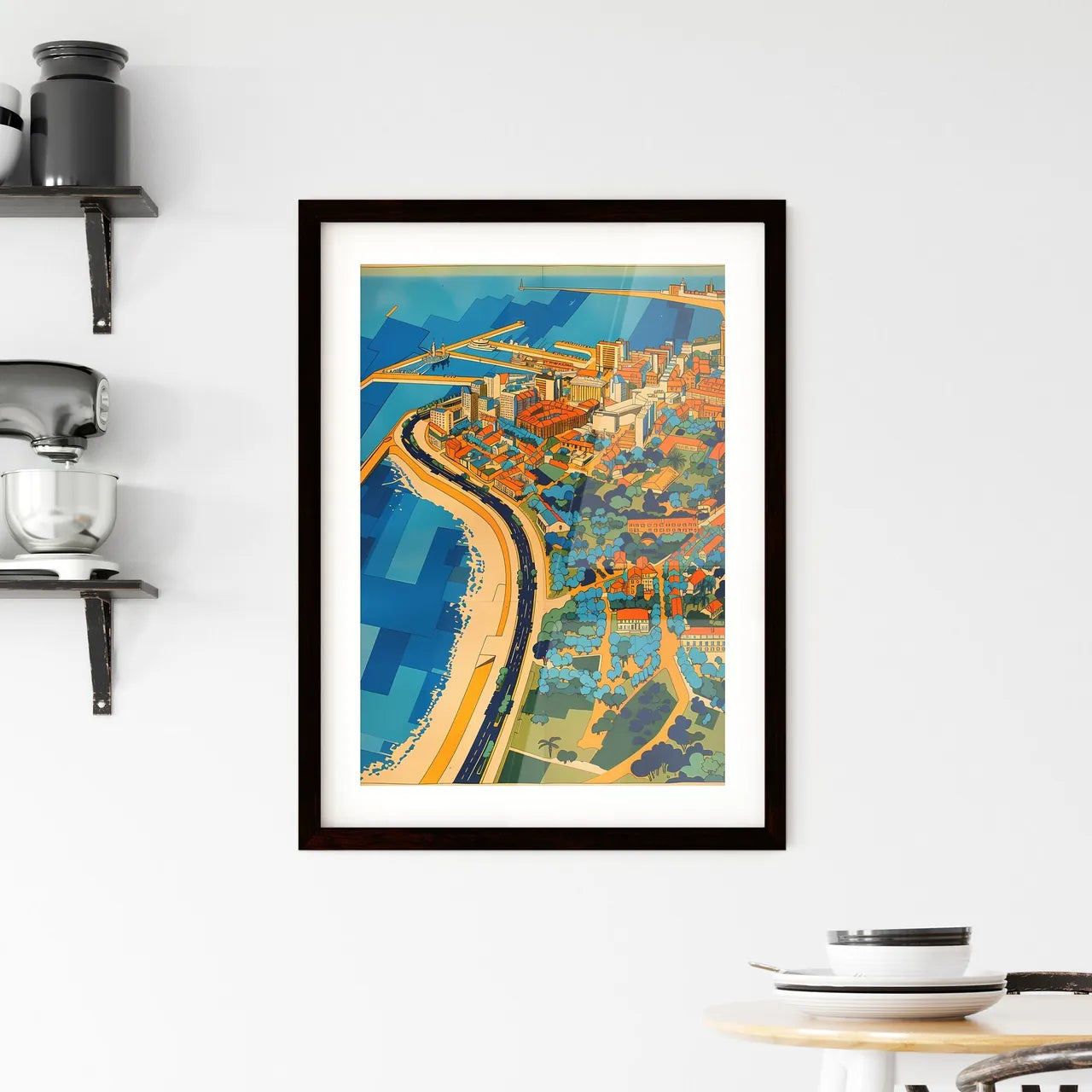 Colorful Fantasy Cityscape Map Framed Print